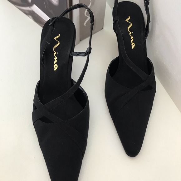 Nina Shoes Nina Kitten Heel Low Luster Black Satin Heels Poshmark